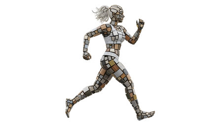 showing woman runner constructed from mosaic tiles and geometric fragments in a dynamic...の写真素材