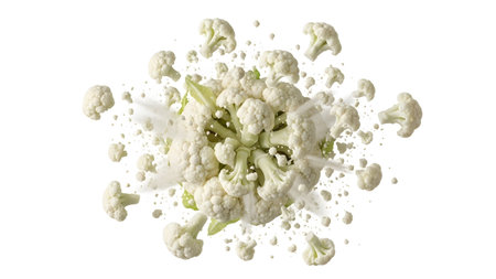 Cauliflower showing exploding cauliflower florets and centerpiece with white background and...の写真素材