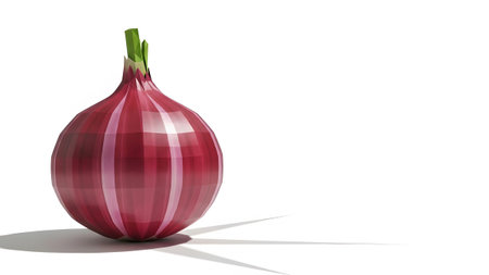 Onion showing red onion with green sprouts and long shadow on white background. resolution...の写真素材