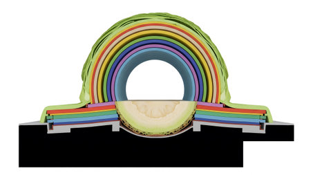 Internal showing cross section of a cabbage showing concentric leaf layers and internal...の写真素材