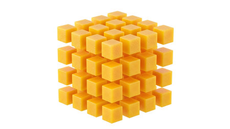 Composed showing cube structure composed of many small yellow cubes. resolution