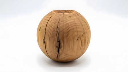 Organic showing round wooden vase with natural grain and cracks on a white background studio...の写真素材