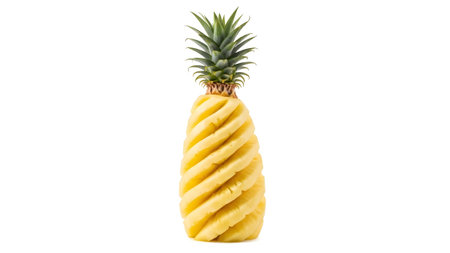 (1898) showing whole pineapple with a spiral cut peel revealing the yellow flesh.の写真素材
