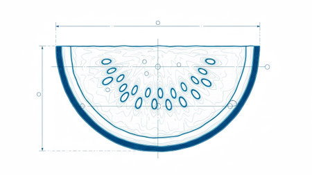 Topographical showing detailed topographical blueprint of a watermelon slice with contour lines....の写真素材