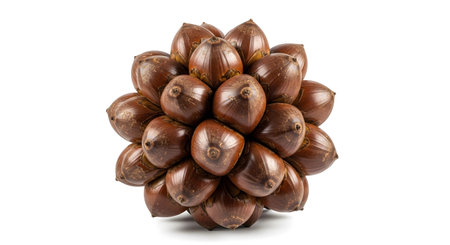 Subtle showing cluster of brown salak fruit isolated on white background with subtle shadow....