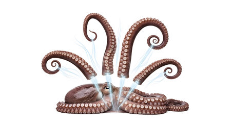 Stock showing octopus with tentacles emerging and glowing blue energy lines. resolution...の写真素材