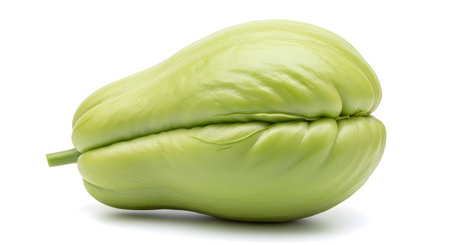 Category: showing single ripe green chayote squash vegetable isolated on white background with...