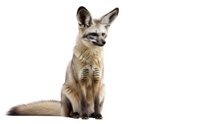 showing bat-eared fox with large ears sitting on white background isolated for use.