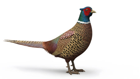 Bird showing layered cardboard sculpture of a ring-necked pheasant bird on white.