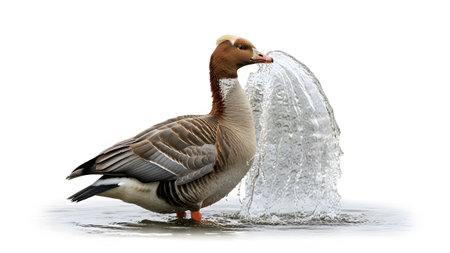 showing goose standing in water with a water splash on white background. resolution...の写真素材