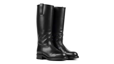 showing pair of black leather riding boots standing on a white background. resolution...