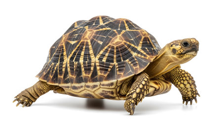 showing indian star tortoise with detailed shell on a white background. resolution...の写真素材