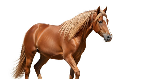 Gracefully showing golden palomino horse trotting isolated on a white background....の写真素材