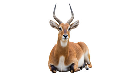 Resting showing a male antelope with long curved horns resting on a white background in a seated...の写真素材