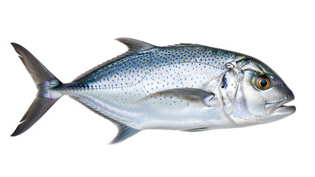 Fish showing close up of a blue spotted trevally fish showing detailed scales and fins
