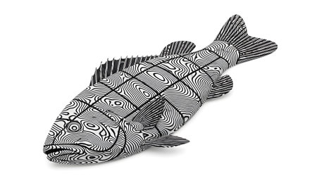 Creative showing black and white line of a fish composed of segmented squares with wavy line...