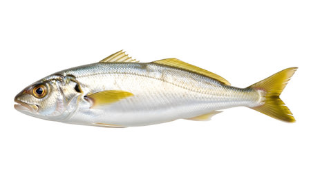 Scales showing silver and yellow mullet fish isolated on white background with detailed scales...
