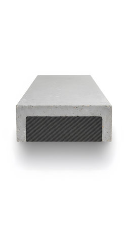 A rectangular concrete block featuring a textured black carbon fiber end cap on white background.