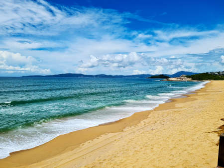 Clear sky and sea at Ilhota beach, Itapema, Brazilの写真素材