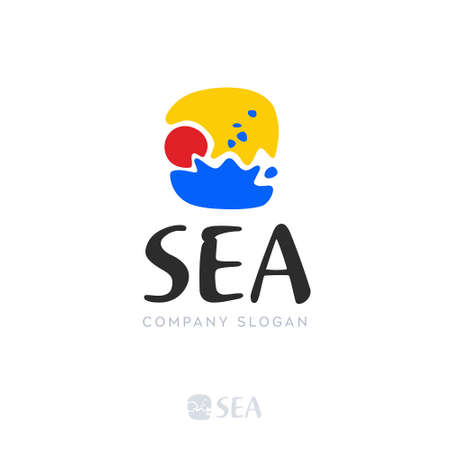 Abstract design of sun and sea icon logotype. Vector illustrationのイラスト素材