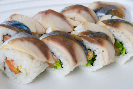 Salmon and caviar rolls set. traditional japanise sushiの写真素材