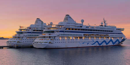 2 Cruises ships waiting in Tallinn harbour for a return sail date ships. sunset time in harbour....