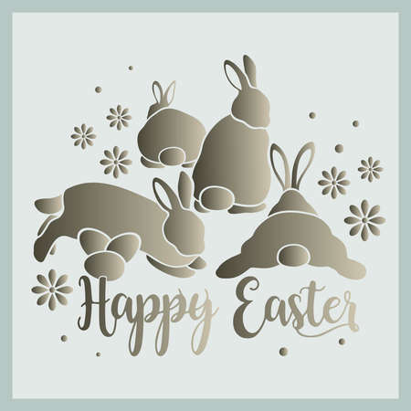 Happy easter greeting card with different bunnies and flowers vector artのイラスト素材