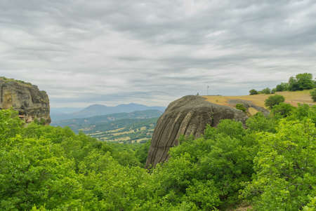 mountain valley with beautiful view in greece, kalabaka. close upの写真素材
