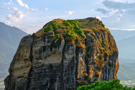 Beautiful scenic view of the Meteora rock on top of the cliff. greece. close up