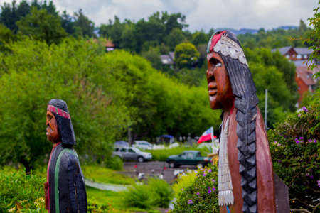 wooden statues of Indiansの写真素材