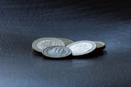 chilean coins of 100 and 10 pesosの写真素材