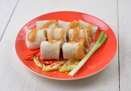 fresh chinese spring rollの写真素材