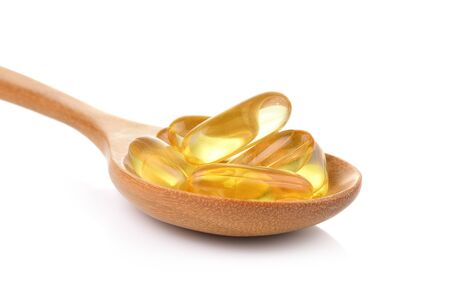 Fish oil capsule isolated on a  white backgroundの写真素材