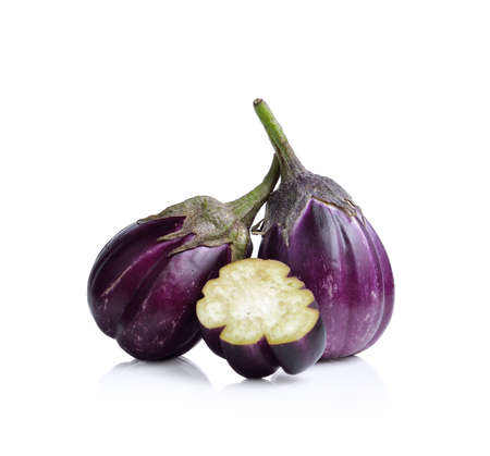 Fresh eggplant  isolated on white backgroundの写真素材
