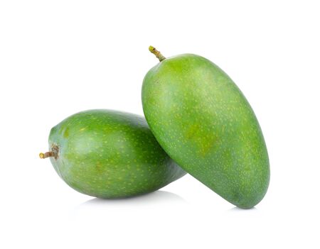 Fresh green mango on white backgroundの写真素材