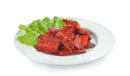 Fried pork on white  backgroundの写真素材