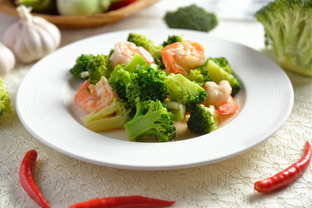 Thai healthy food stir-fried broccoli with shrimpの写真素材