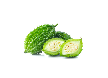 Bitter melon isolated on white backgroundの写真素材