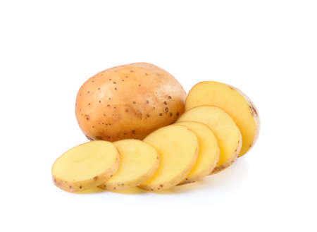 Sliced potatoes on white backgroundの写真素材