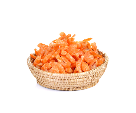 Dried shrimp on white backgroundの写真素材