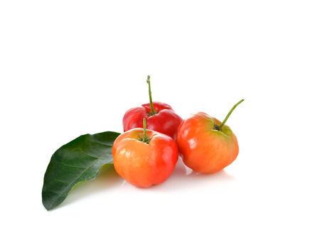 Malpighia glabra, Acerola fruit on white backgroundの写真素材
