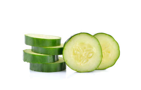 Sliced Cucumber isolated on whiteの写真素材
