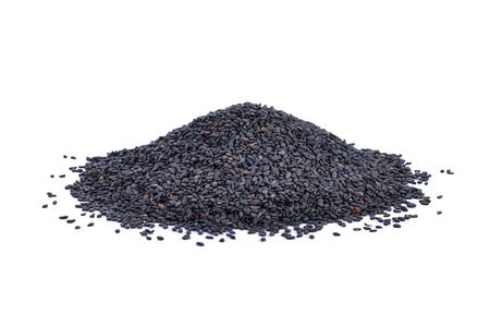black sesame seeds isolated on white backgroundの写真素材