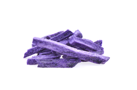 Fried purple potatoes on white backgroundの写真素材