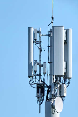 5G Network Connection Concept-5G smart cellular network antenna base station on the...