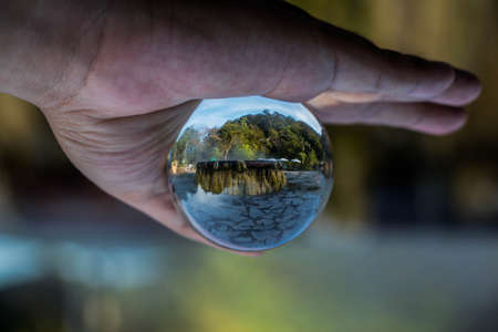 crystal ball, Inside is Geyser Hot springs Landmark At Raksawarin Public Park in Ranong, Southern...