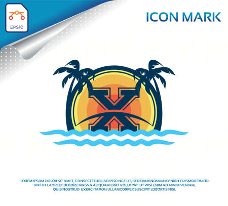 Beach logo with letter x premium vectorのイラスト素材