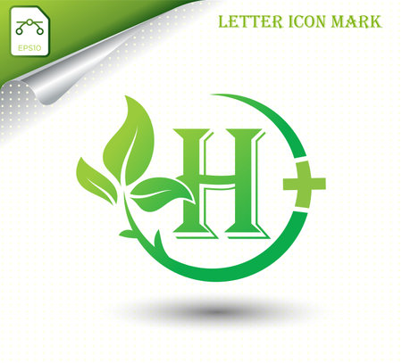 letter H with green leaf vector templateのイラスト素材