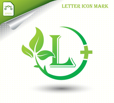 letter L with green leaf vector templateのイラスト素材