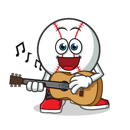 baseball playing guitar mascot vector cartoon illustrationのイラスト素材